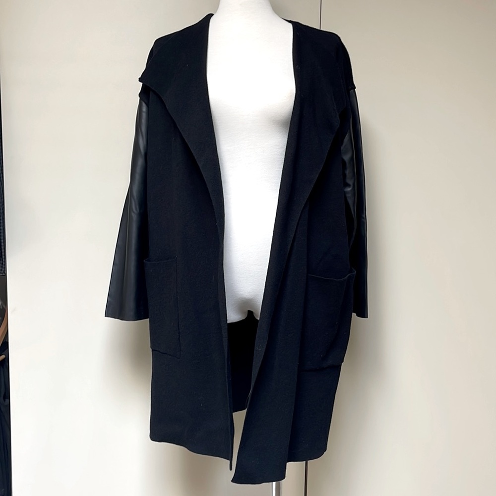 Zara Knit Cardigan with Leather Sleeves.